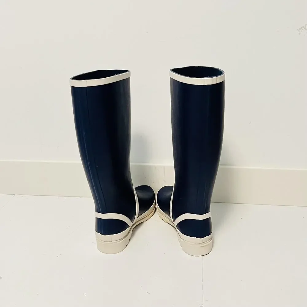 J.Crew Rain Boots Womens Size 7 Blue Rubber Knee High Pull On Waterproof BA185